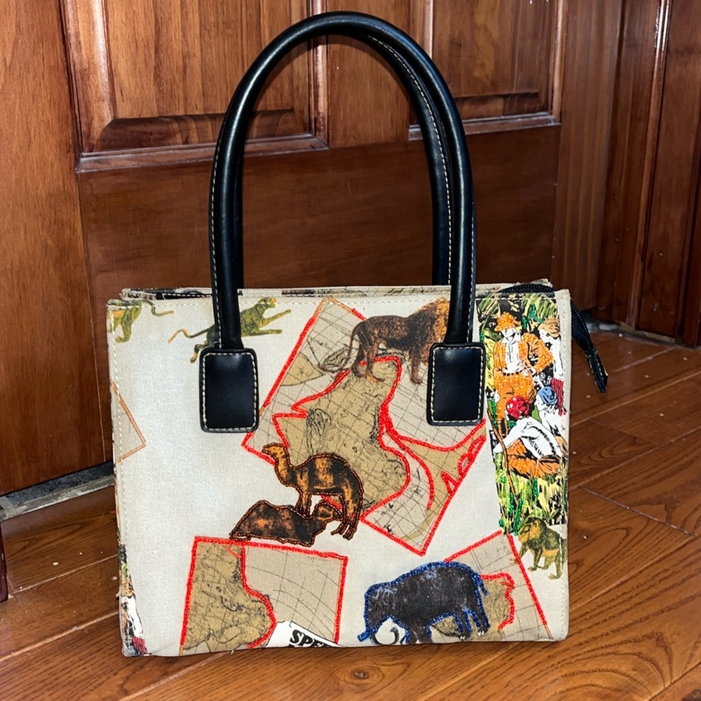 Camels elephants lions tigers safari maps beaded purse bag